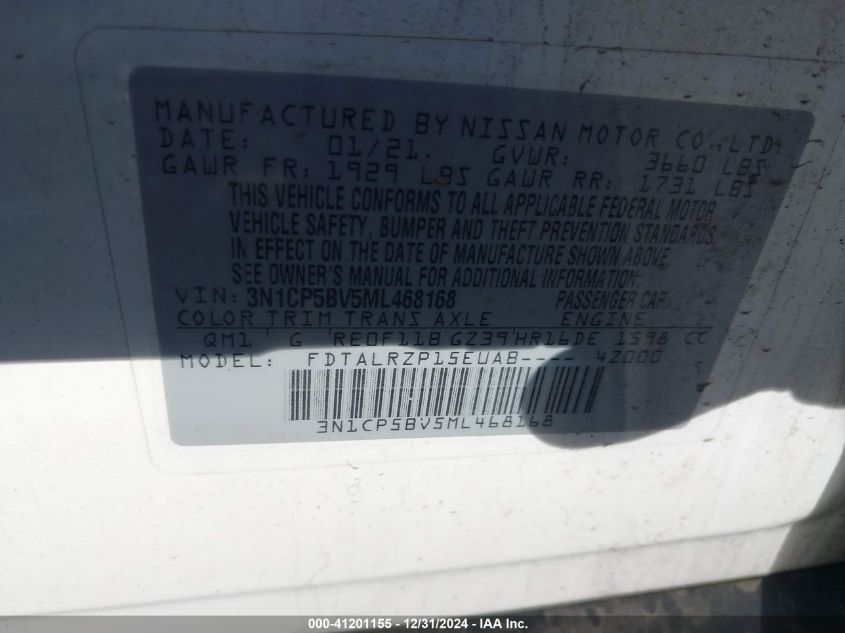 VIN 3N1CP5BV5ML468168 2021 NISSAN KICKS no.9