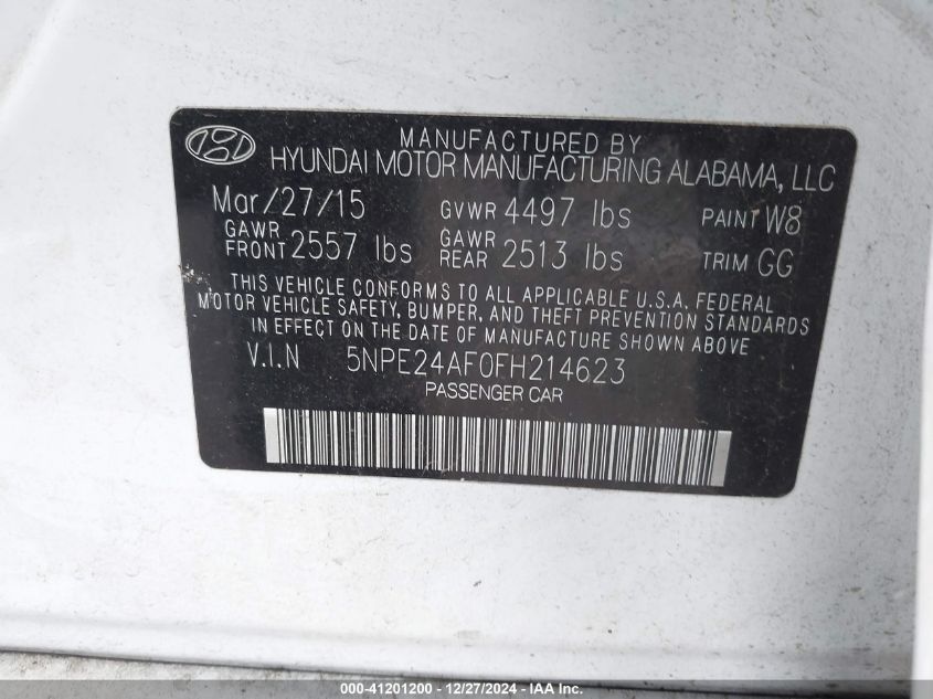 VIN 5NPE24AF0FH214623 2015 HYUNDAI SONATA no.9