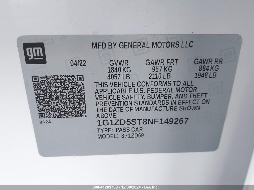 2022 CHEVROLET MALIBU FWD LT - 1G1ZD5ST8NF149267