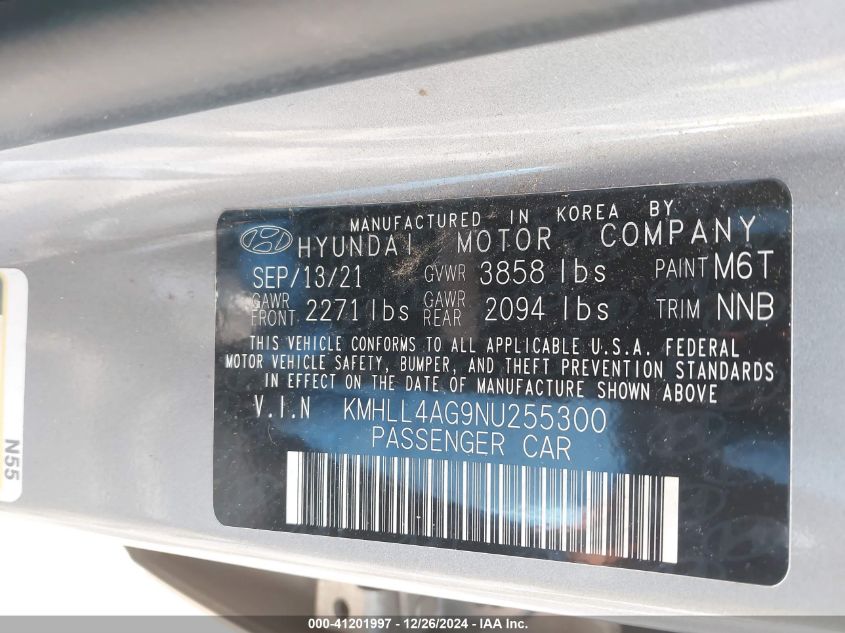 2022 Hyundai Elantra Se VIN: KMHLL4AG9NU255300 Lot: 41201997