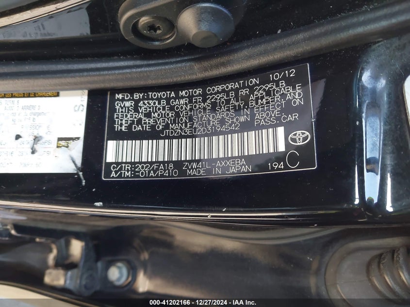 2013 TOYOTA PRIUS V VIN: JTDZN3EU2D3194542