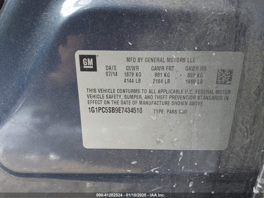 2014 CHEVROLET CRUZE 1LT AUTO - 1G1PC5SB9E7434510