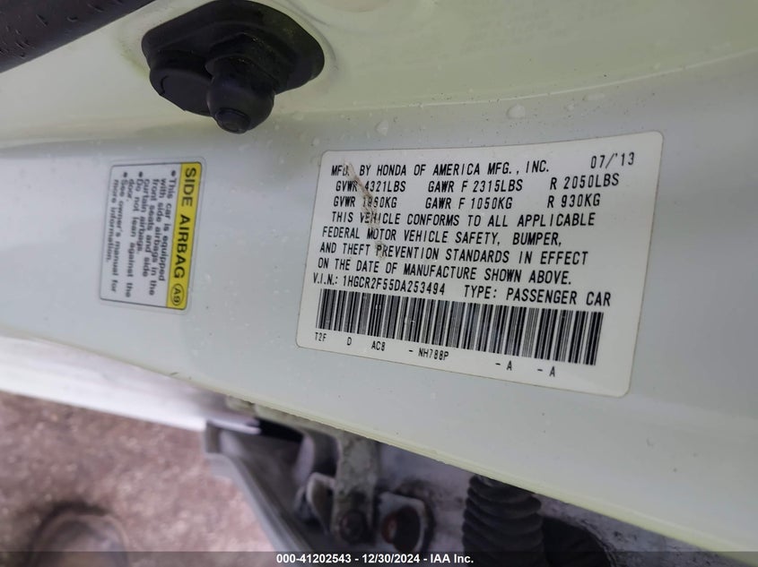 2013 HONDA ACCORD VIN: 1HGCR2F55DA253494