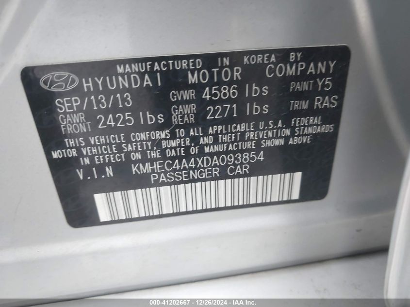 VIN KMHEC4A4XDA093854 2013 Hyundai Sonata, Hybrid no.9