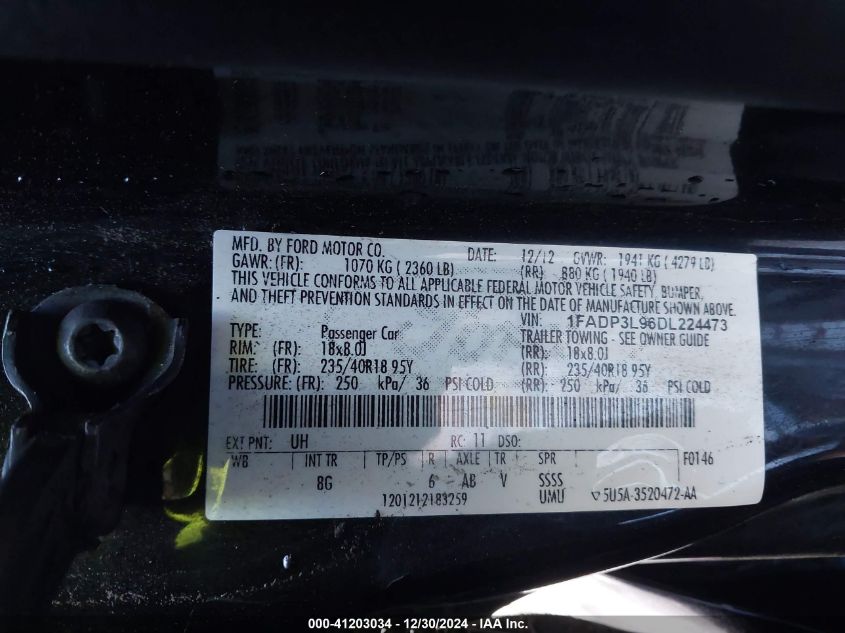 VIN 1FADP3L96DL224473 2013 Ford Focus St no.9