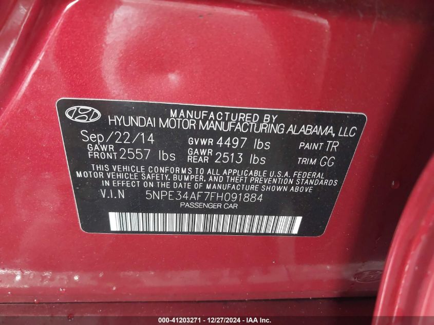 VIN 5NPE34AF7FH091884 2015 HYUNDAI SONATA no.9