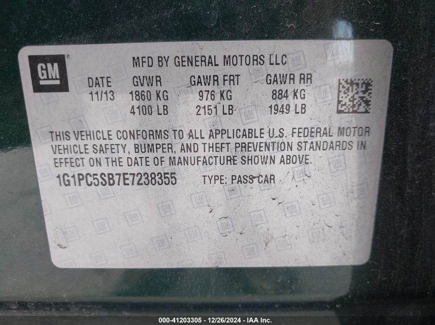 VIN 1G1PC5SB7E7238355 2014 Chevrolet Cruze, 1Lt Auto no.9