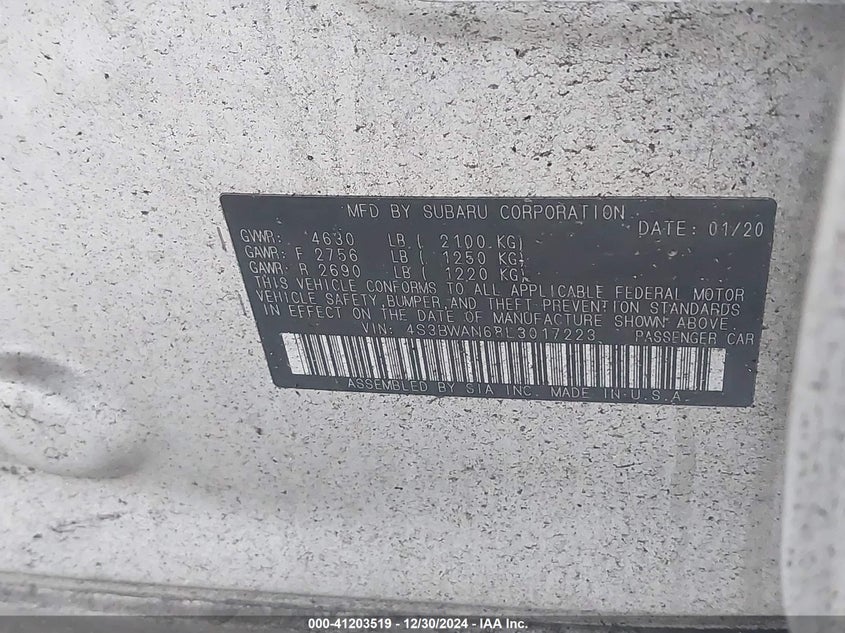 2020 SUBARU LEGACY LIMITED - 4S3BWAN68L3017223