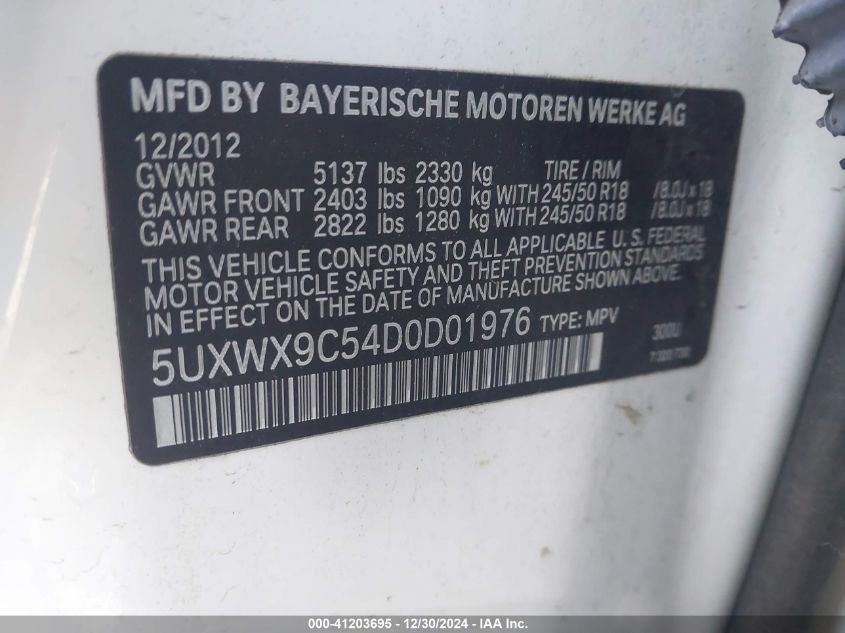 VIN 5UXWX9C54D0D01976 2013 BMW X3 no.9