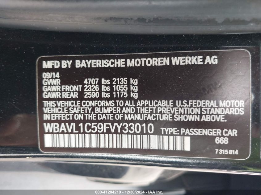 VIN WBAVL1C59FVY33010 2015 BMW X1 no.9