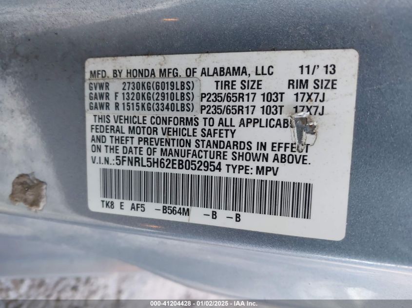 VIN 5FNRL5H62EB052954 2014 HONDA ODYSSEY no.9