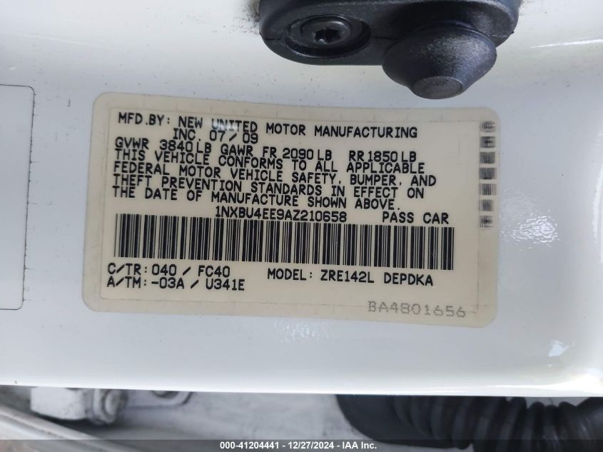 2010 Toyota Corolla Le VIN: 1NXBU4EE9AZ210658 Lot: 41204441