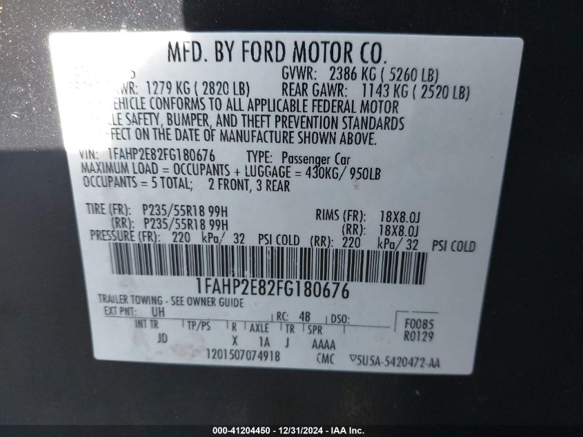 2015 FORD TAURUS SEL - 1FAHP2E82FG180676