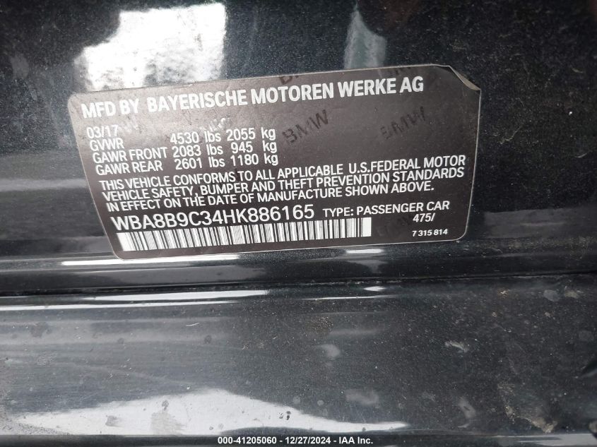 VIN WBA8B9C34HK886165 2017 BMW 3 Series, 330I no.9