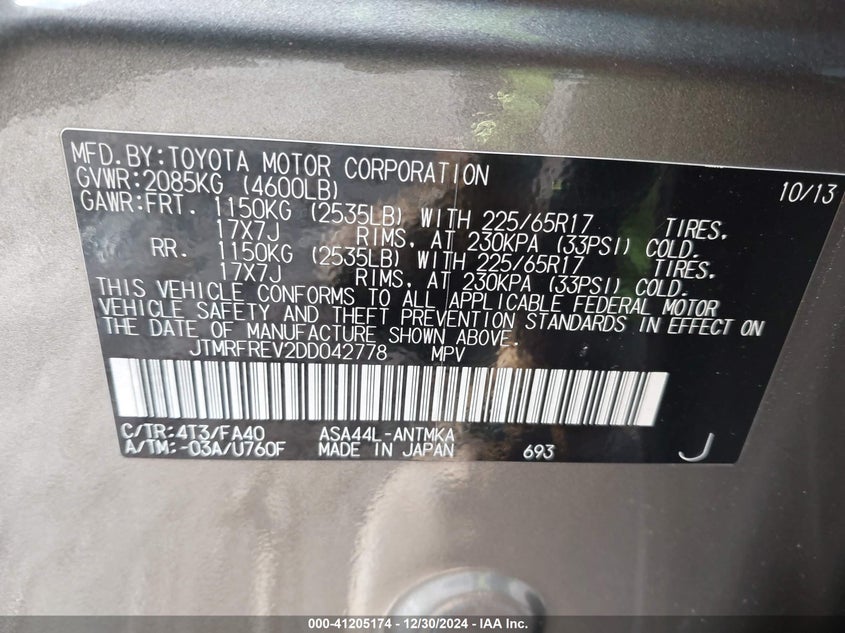 2013 TOYOTA RAV4 XLE - JTMRFREV2DD042778