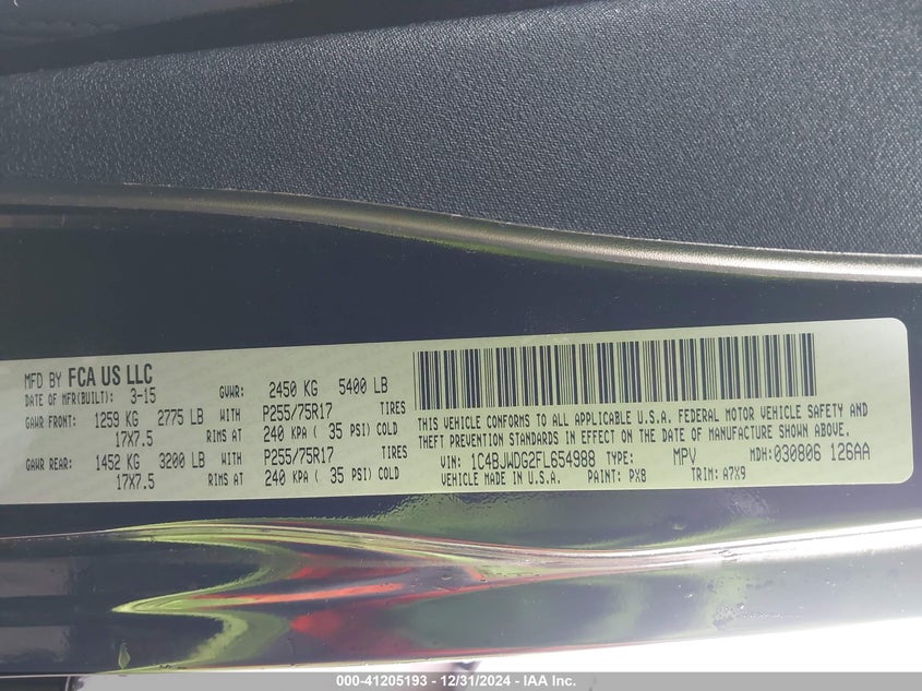 2015 JEEP WRANGLER UNLIMITED SPORT - 1C4BJWDG2FL654988