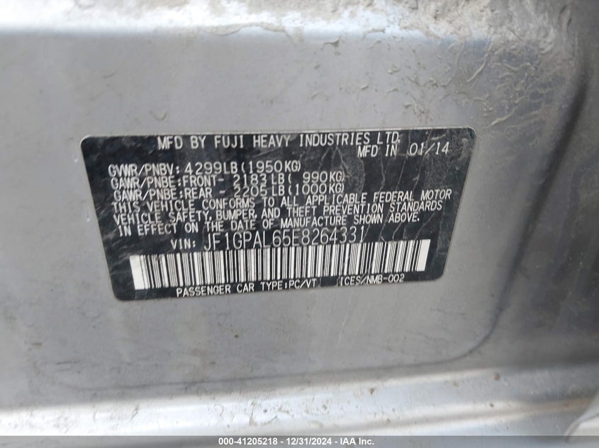 2014 SUBARU IMPREZA 2.0I SPORT PREMIUM - JF1GPAL65E8264331