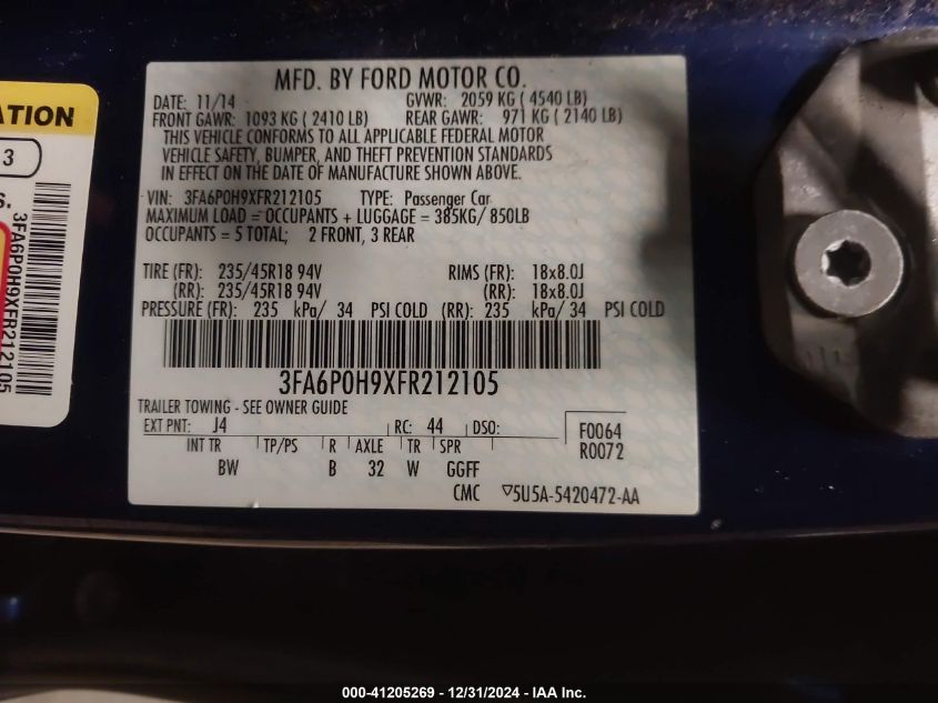 2015 FORD FUSION SE - 3FA6P0H9XFR212105