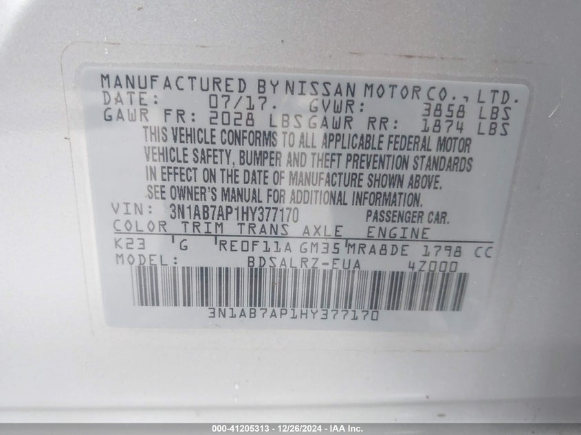 2017 NISSAN SENTRA SR - 3N1AB7AP1HY377170