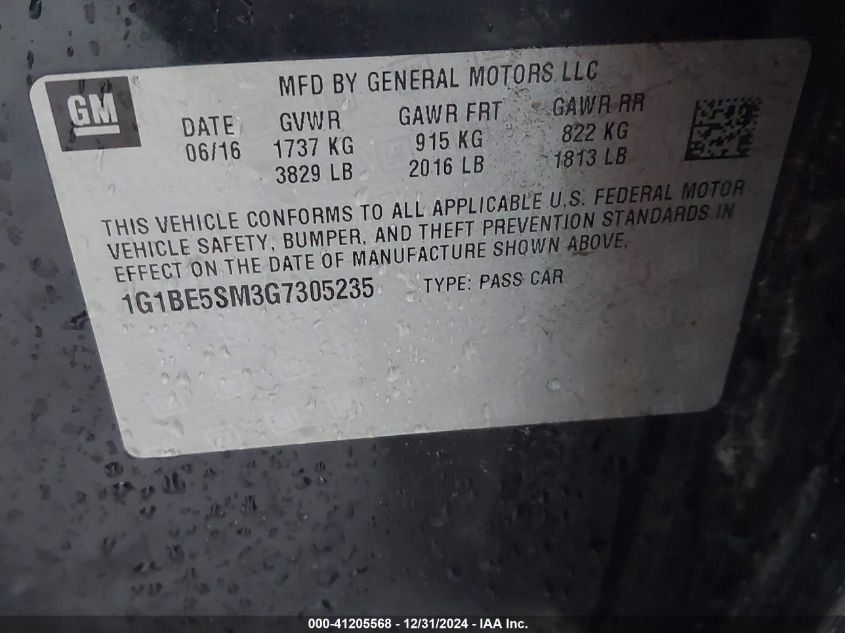 VIN 1G1BE5SM3G7305235 2016 Chevrolet Cruze, Lt Auto no.9