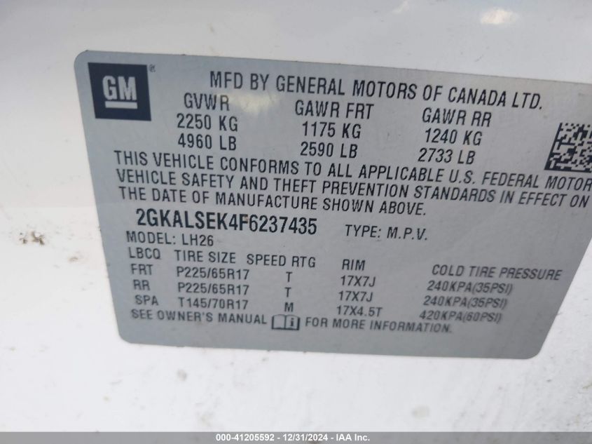 VIN 2GKALSEK4F6237435 2015 GMC Terrain, Slt-1 no.9