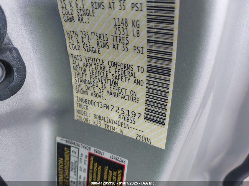 2015 NISSAN FRONTIER S - 1N6BD0CT3FN725197