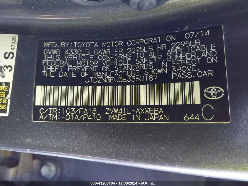 VIN JTDZN3EU3E3362187 2014 TOYOTA PRIUS V no.9