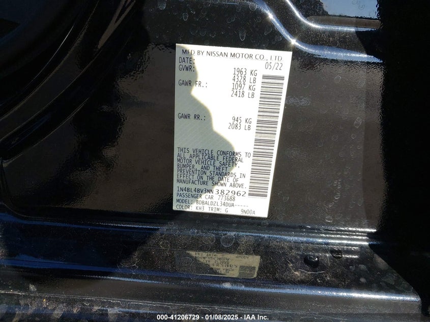 2022 NISSAN ALTIMA VIN: 1N4BL4BV3NN382962
