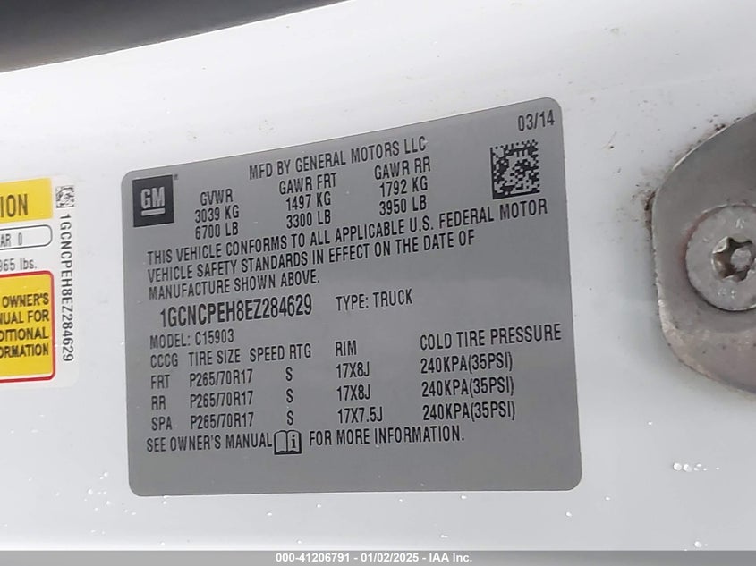 2014 CHEVROLET SILVERADO 1500 WORK TRUCK 1WT - 1GCNCPEH8EZ284629