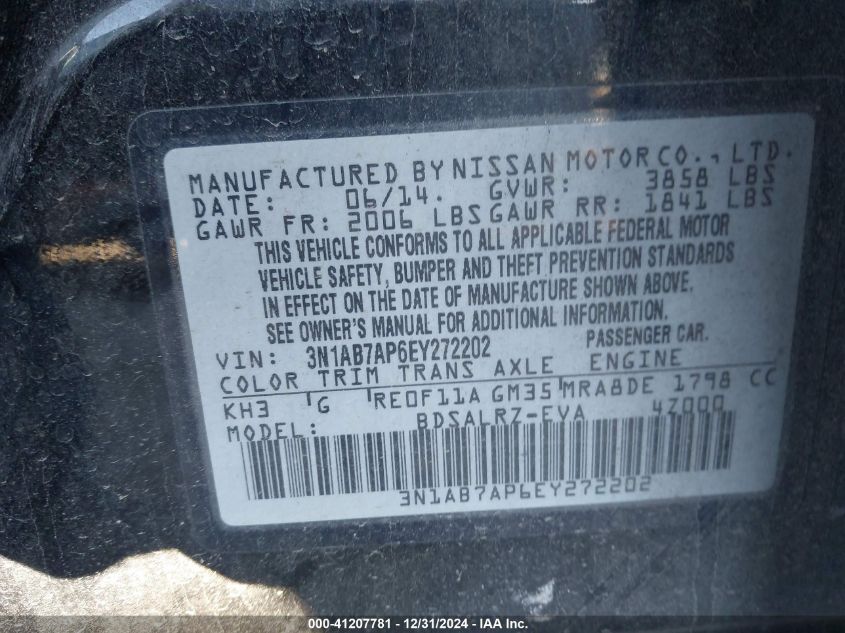 VIN 3N1AB7AP6EY272202 2014 Nissan Sentra, SR no.9