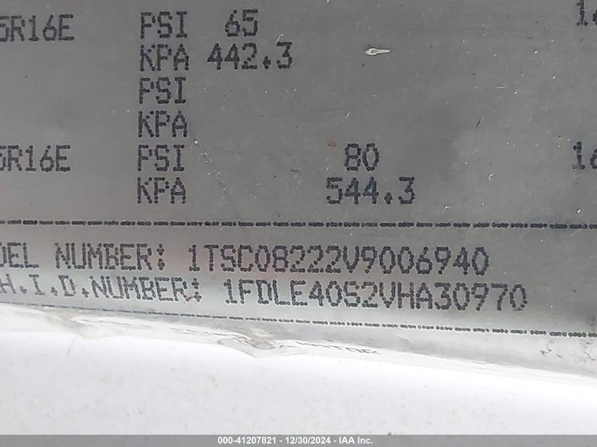 1997 Ford Econoline E450 Super Duty Cutwy Rv VIN: 1FDLE40S2VHA30970 Lot: 41207821