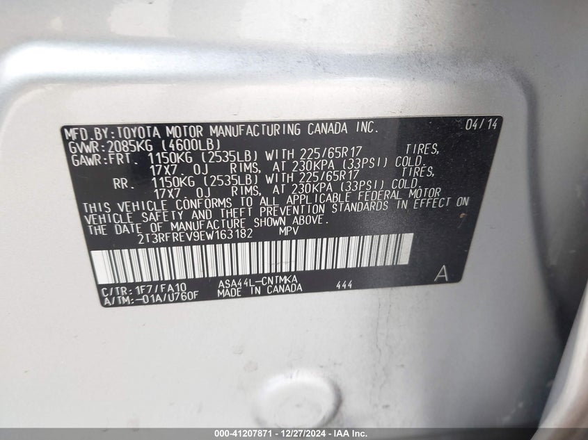 2014 TOYOTA RAV4 XLE - 2T3RFREV9EW163182