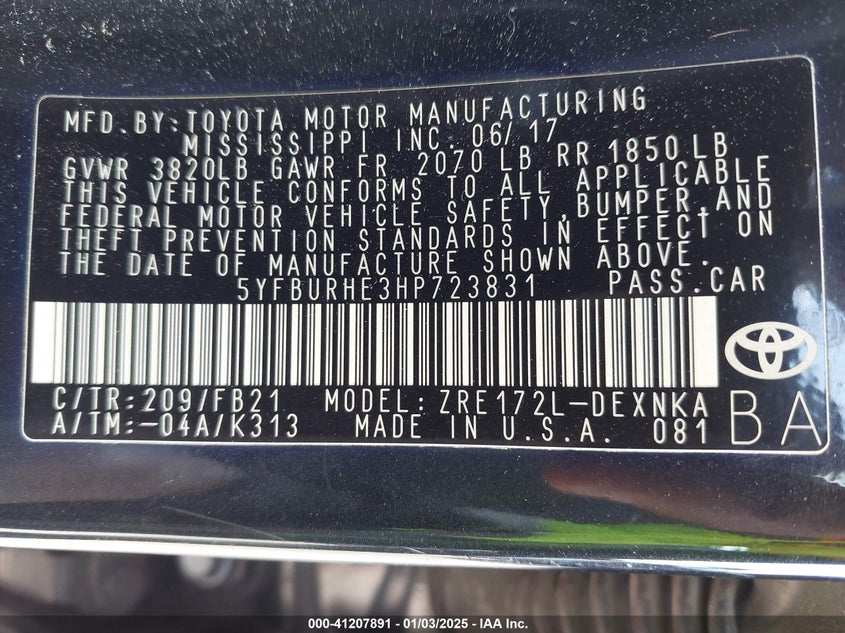 2017 TOYOTA COROLLA LE - 5YFBURHE3HP723831