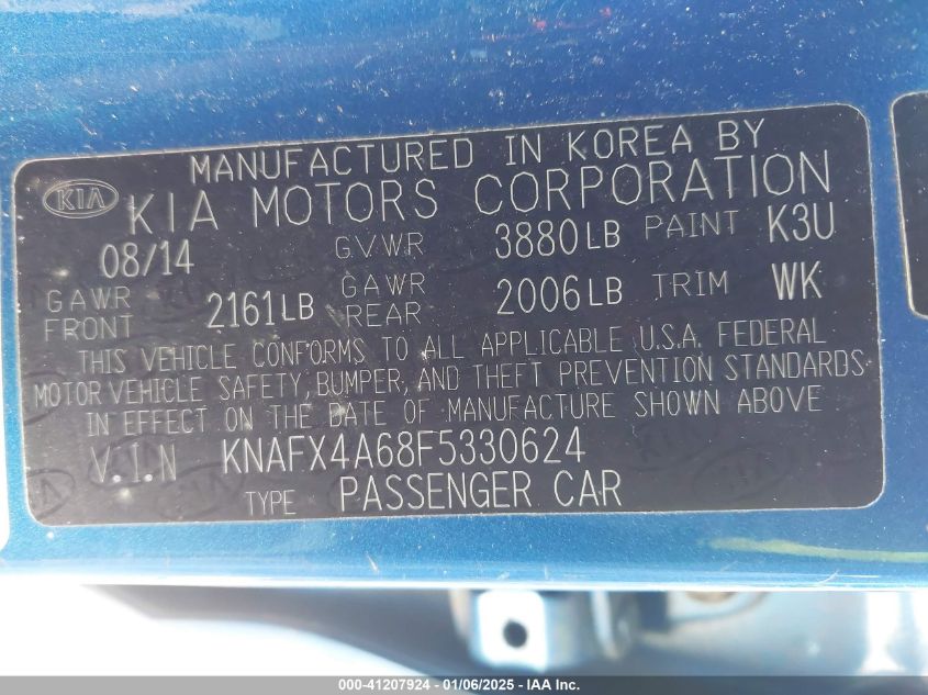 VIN KNAFX4A68F5330624 2015 KIA Forte, LX no.9