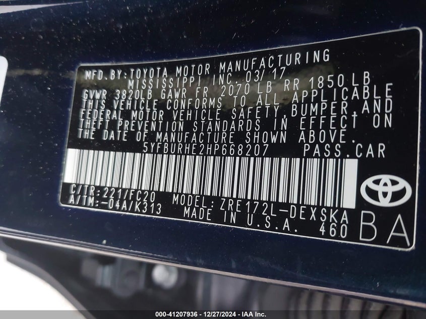 2017 TOYOTA COROLLA SE - 5YFBURHE2HP668207