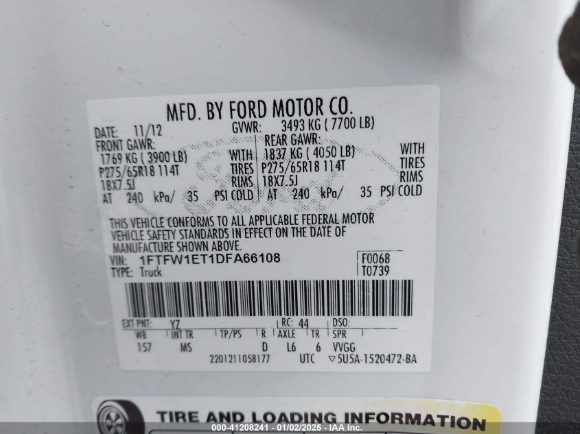 VIN 1FTFW1ET1DFA66108 2013 FORD F-150 no.9