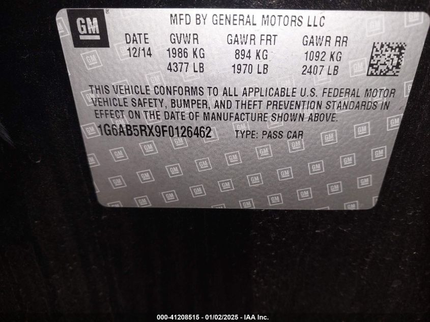 2015 Cadillac Ats Luxury VIN: 1G6AB5RX9F0126462 Lot: 41208515