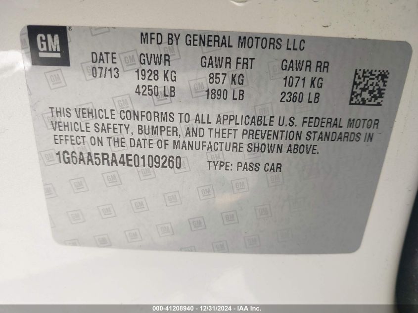 VIN 1G6AA5RA4E0109260 2014 Cadillac ATS, Standard no.9