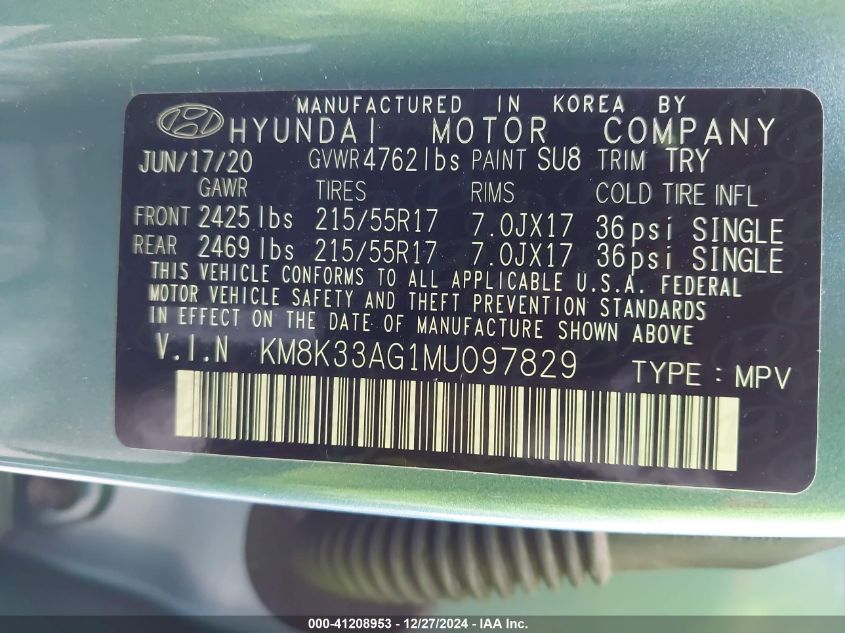 VIN KM8K33AG1MU097829 2021 HYUNDAI KONA ELECTRIC no.9