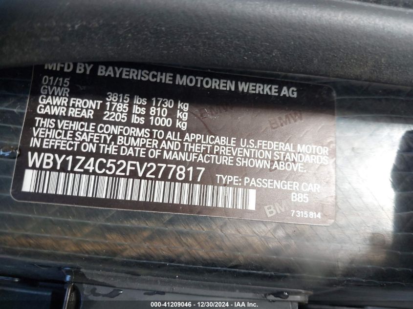 VIN WBY1Z4C52FV277817 2015 BMW I3 no.9