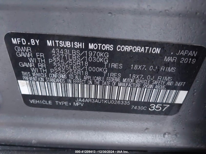 2019 MITSUBISHI OUTLANDER SPORT ES/SE/LE/SP - JA4AR3AU1KU026335