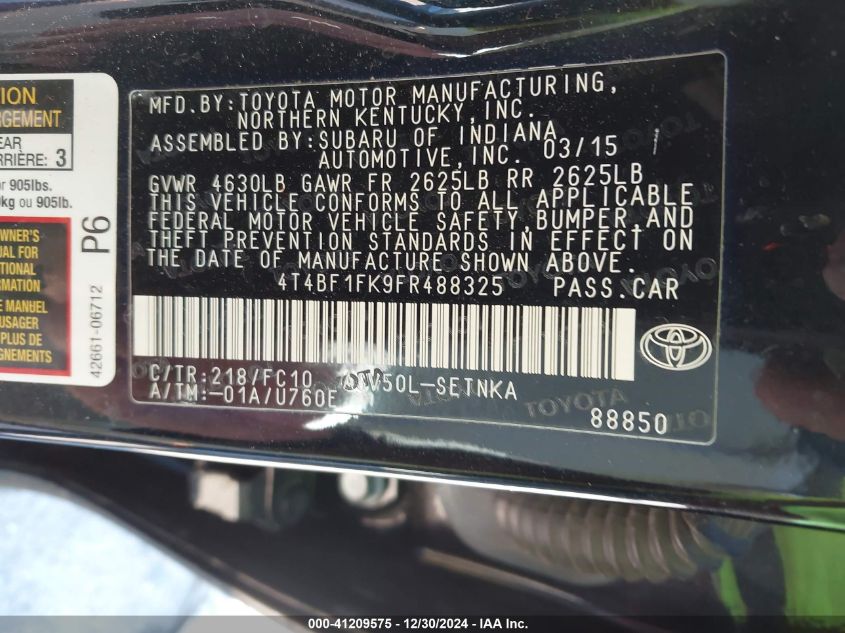 VIN 4T4BF1FK9FR488325 2015 TOYOTA CAMRY no.9