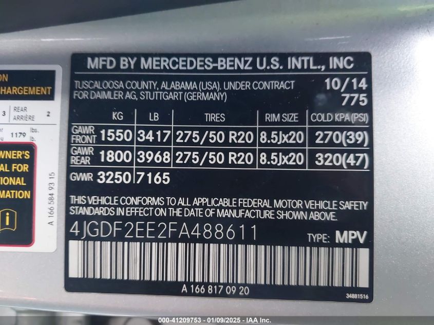 VIN 4JGDF2EE2FA488611 2015 Mercedes-Benz Gl 350 Blu... no.9