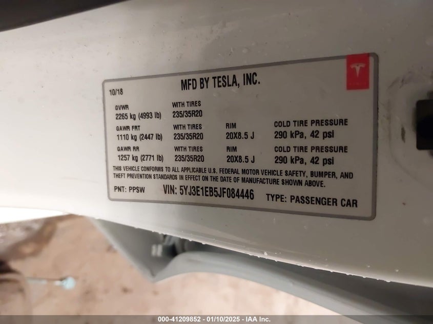 VIN 5YJ3E1EB5JF084446 2018 TESLA MODEL 3 LONG RANGE/PERFORMANCE