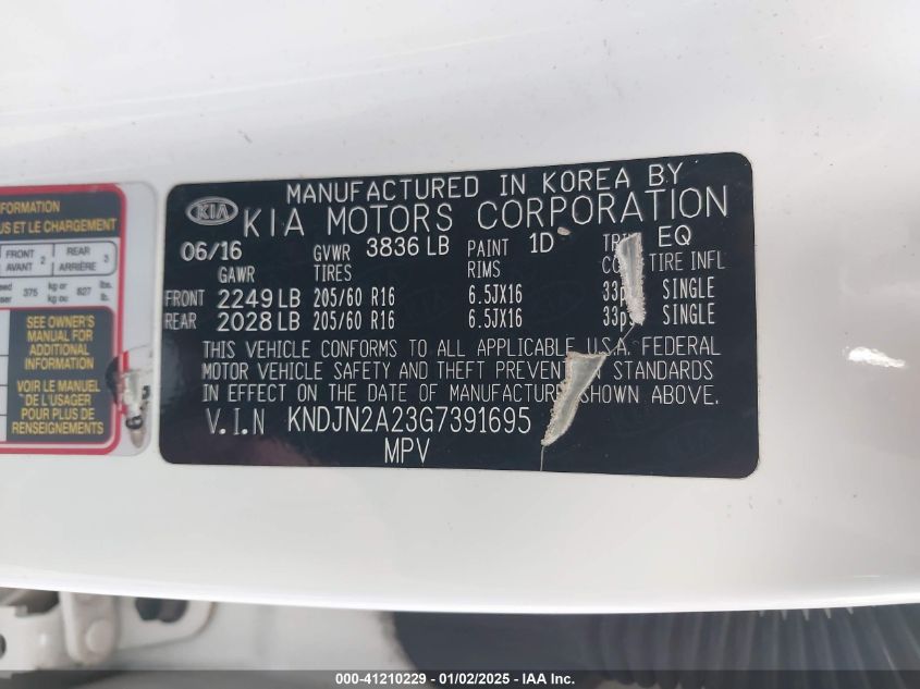 VIN KNDJN2A23G7391695 2016 KIA Soul no.9