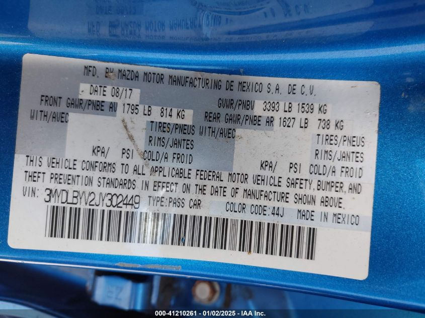 2018 Toyota Yaris Ia VIN: 3MYDLBYV6JY302499 Lot: 41210261