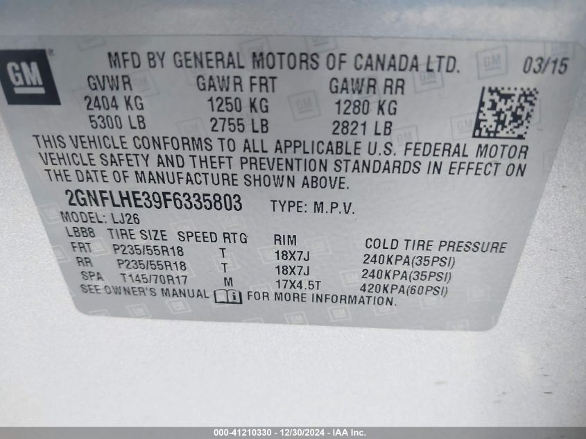 VIN 2GNFLHE39F6335803 2015 CHEVROLET EQUINOX no.9