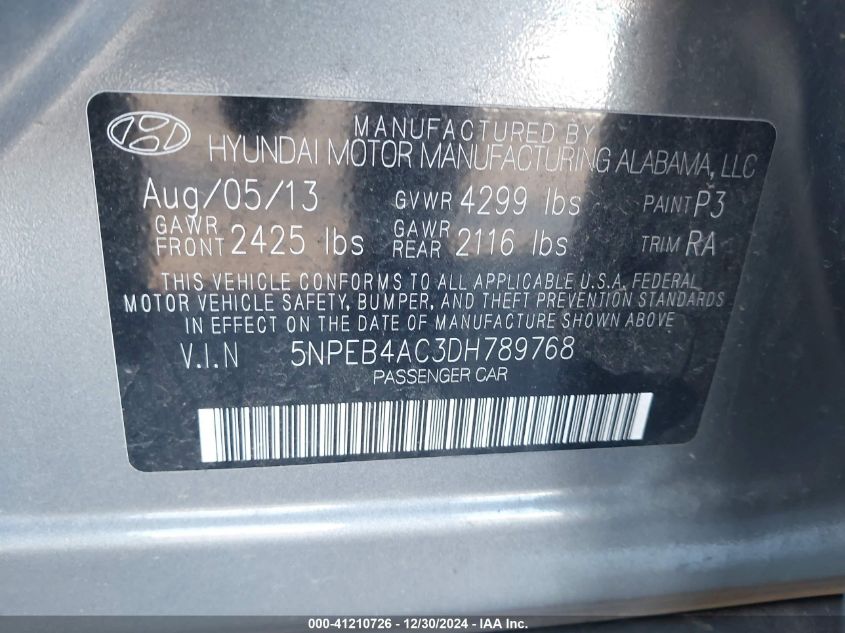 2013 HYUNDAI SONATA GLS - 5NPEB4AC3DH789768