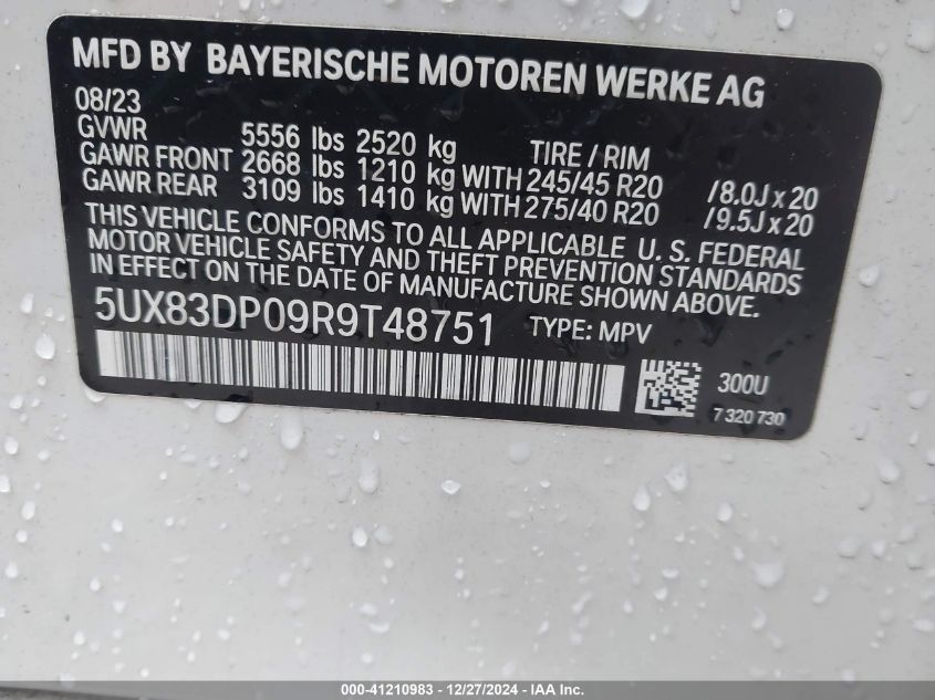 VIN 5UX83DP09R9T48751 2024 BMW X3, M40I no.9