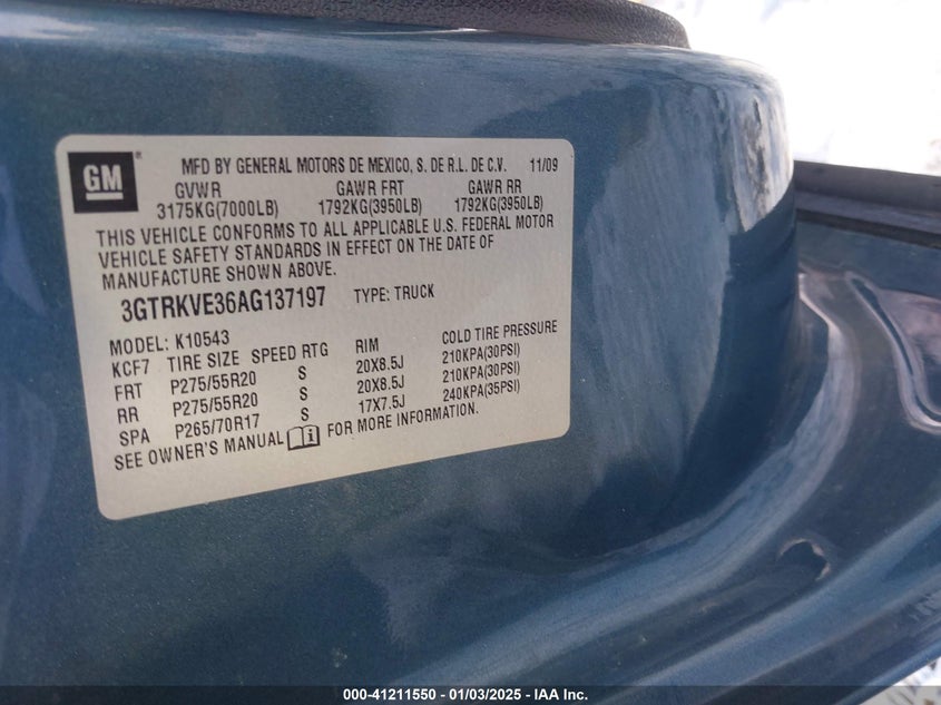 2010 GMC SIERRA VIN: 3GTRKVE36AG137197